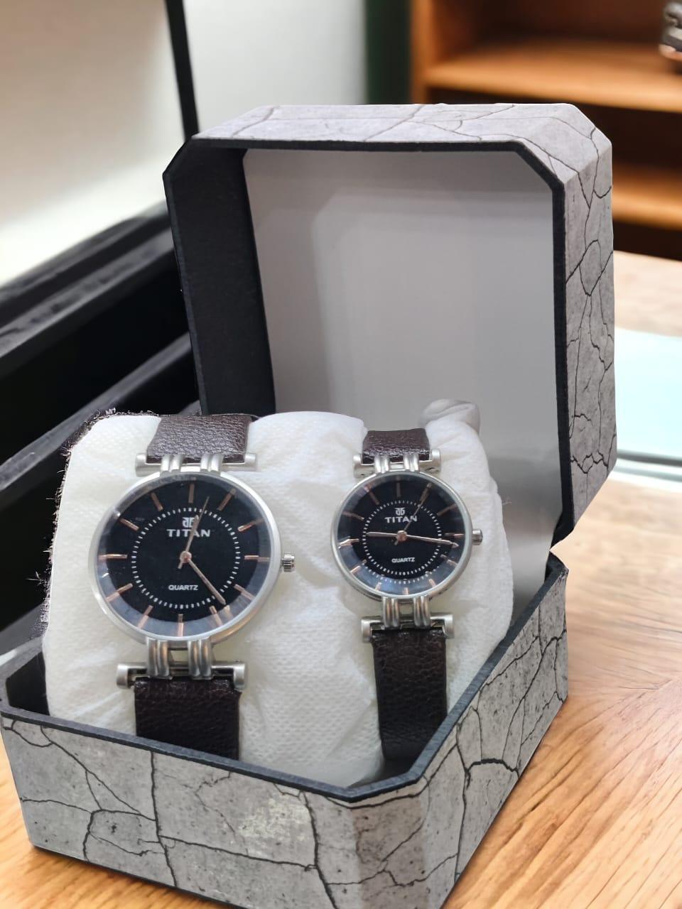 Analog Couple Watches β Matching Leather Strap Set | Classic Gift for Couples