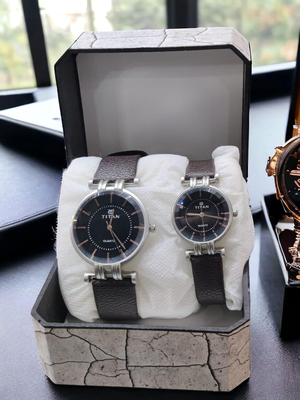 Analog Couple Watches β Matching Leather Strap Set | Classic Gift for Couples