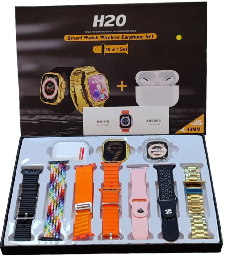 H20 Smart Watch Wireless earphone set 10 in 1